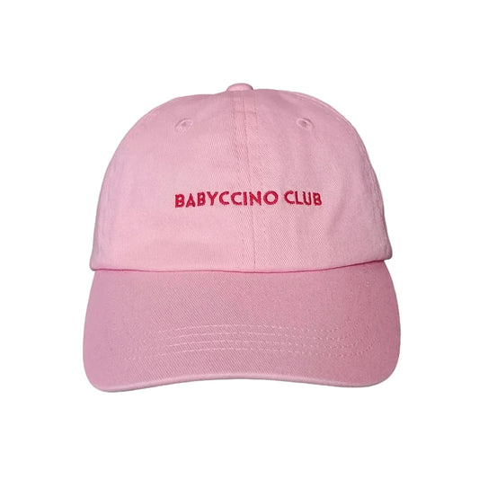 Rosa babyccino club kindercap aus nachhaltiger baumwolle ideal für ökologische baby- & kinderprodukte und geschenke für neugeborene