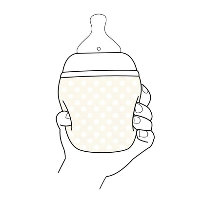 Hand hält Babyflasche Graouu 150 ml oder 240 ml mit Punkten und klassischem Sauger