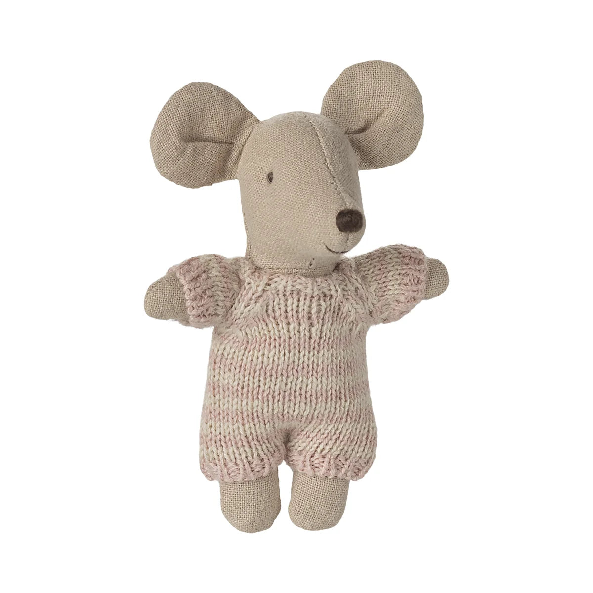 Weiches beige gestricktes Babymaus-Plüsch mit Stoffohren, Pullover und Rosentasche