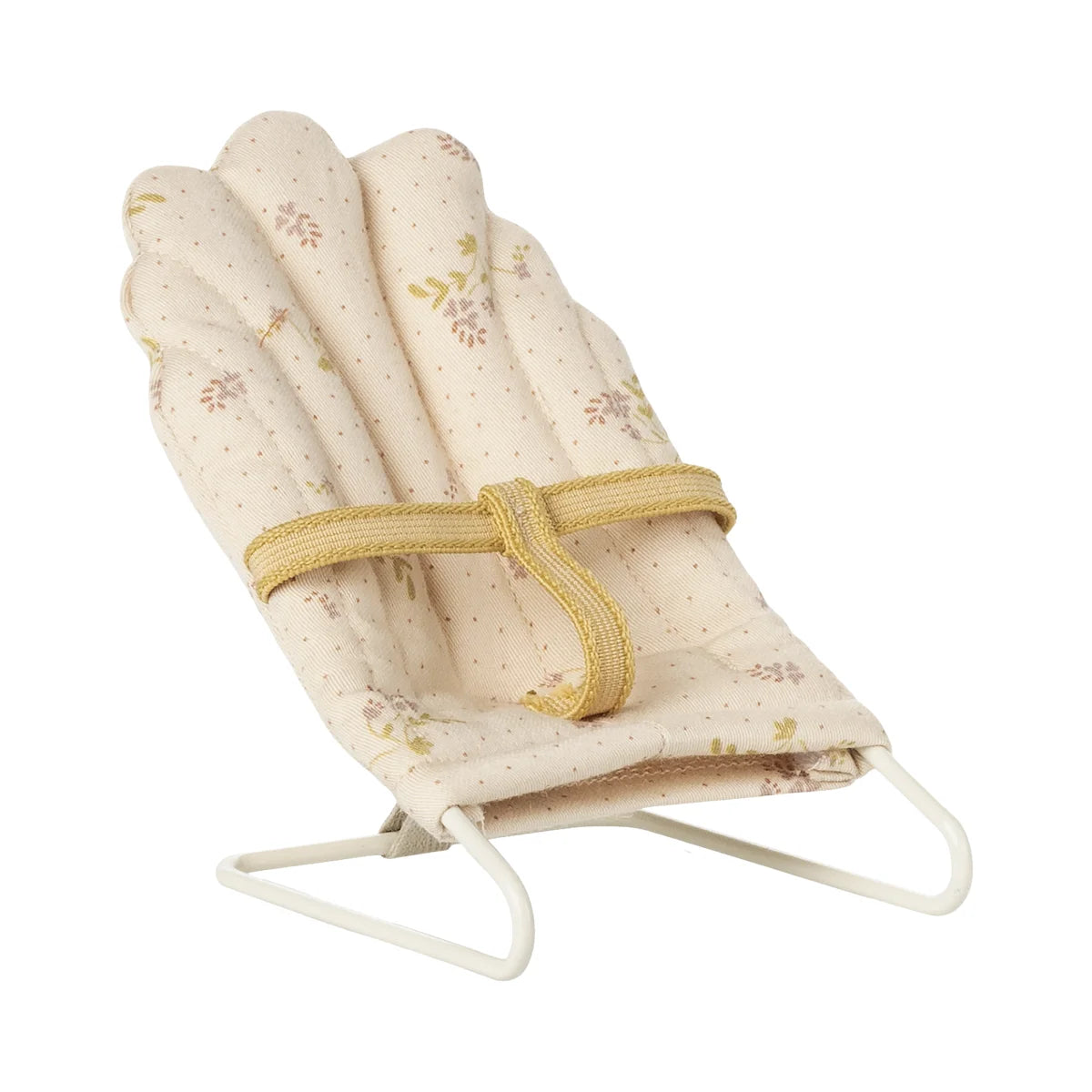 Creme Babysitter Micro Babywippe in Sahne mit Blumen- und Punktenmuster, goldener Gurt