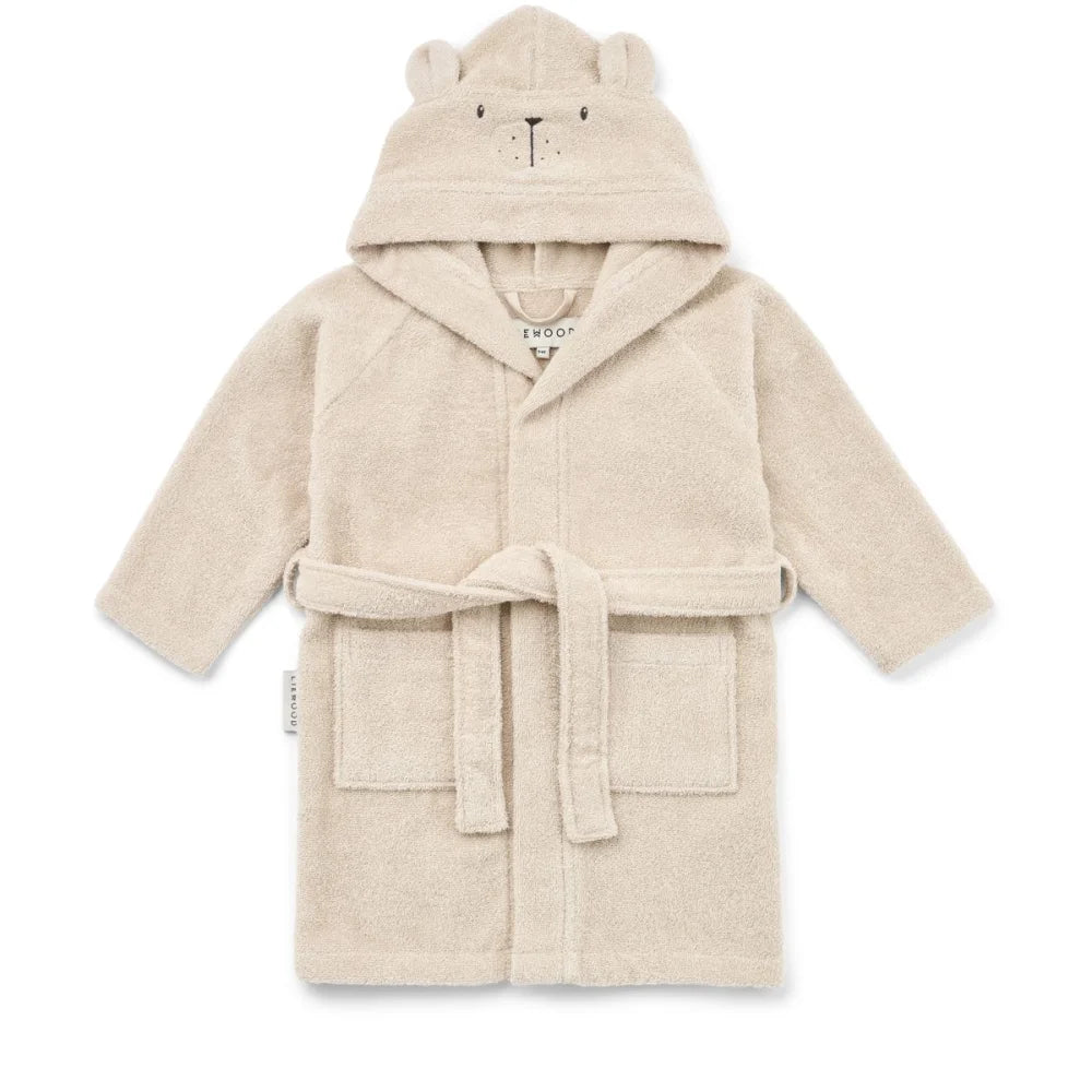 Beiger Hooded Bademantel mit Bärenohren aus Baumwolle für Kinder Bademantel Lily Sandy