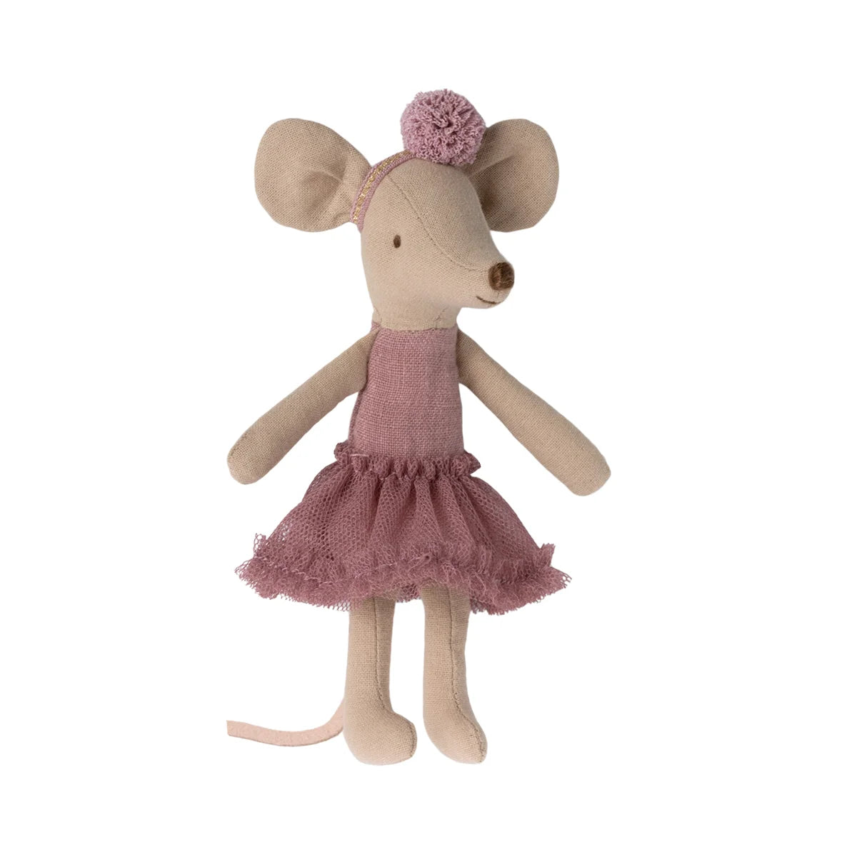 Weiche beige Plüschmaus Ballerina Maus Grosse Schwester Heather in rosa Spitzenkleid