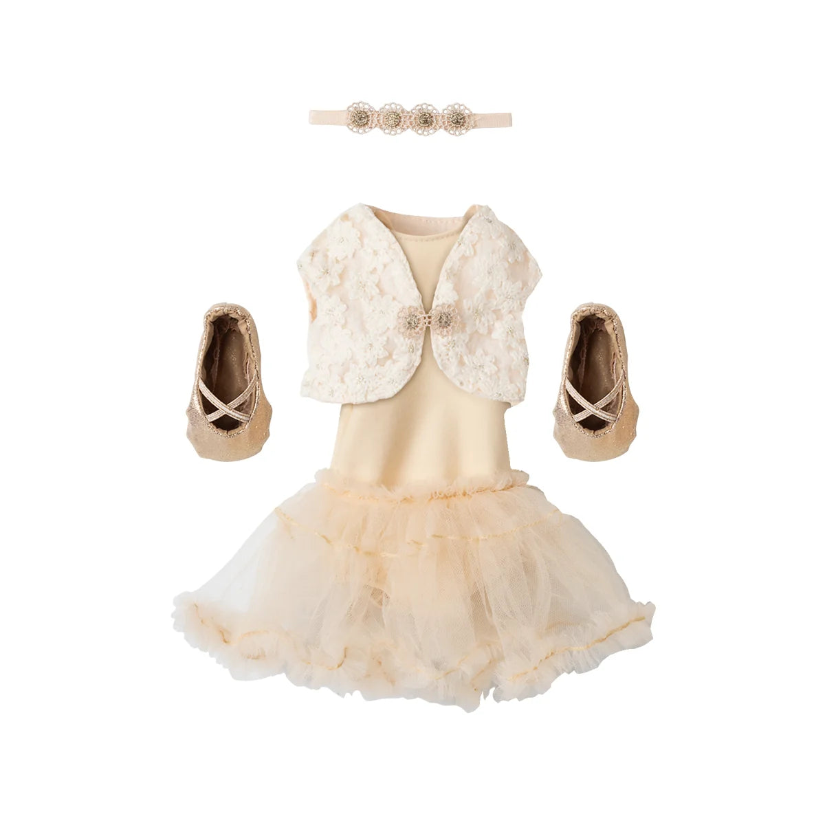 Creme Ballettanzug und Rock Gr. 3 mit Spitzenbolero und Perlen
