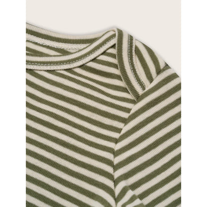 Grünes und beiges gestreiftes Strick-Top mit feiner Naht am Kragen, Fern Stripes