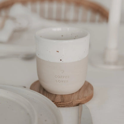 Weißer Keramikbecher Coffee Lover 320ml mit Speckelfinish