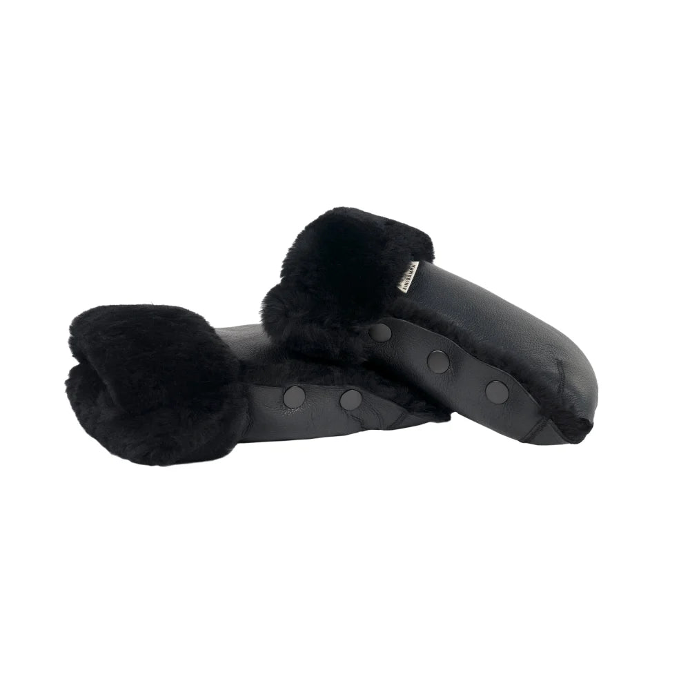 Schwarze sheepskin Handschuhe mit Druckknöpfen aus feinstem Merino-Schafsfell