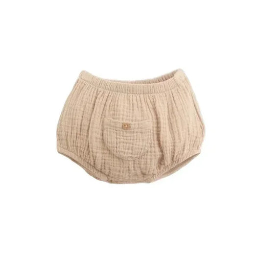 Beige Baumwollbloomers mit elastischem Bund und kleiner Tasche, Bloomers mit Tasche | Argan