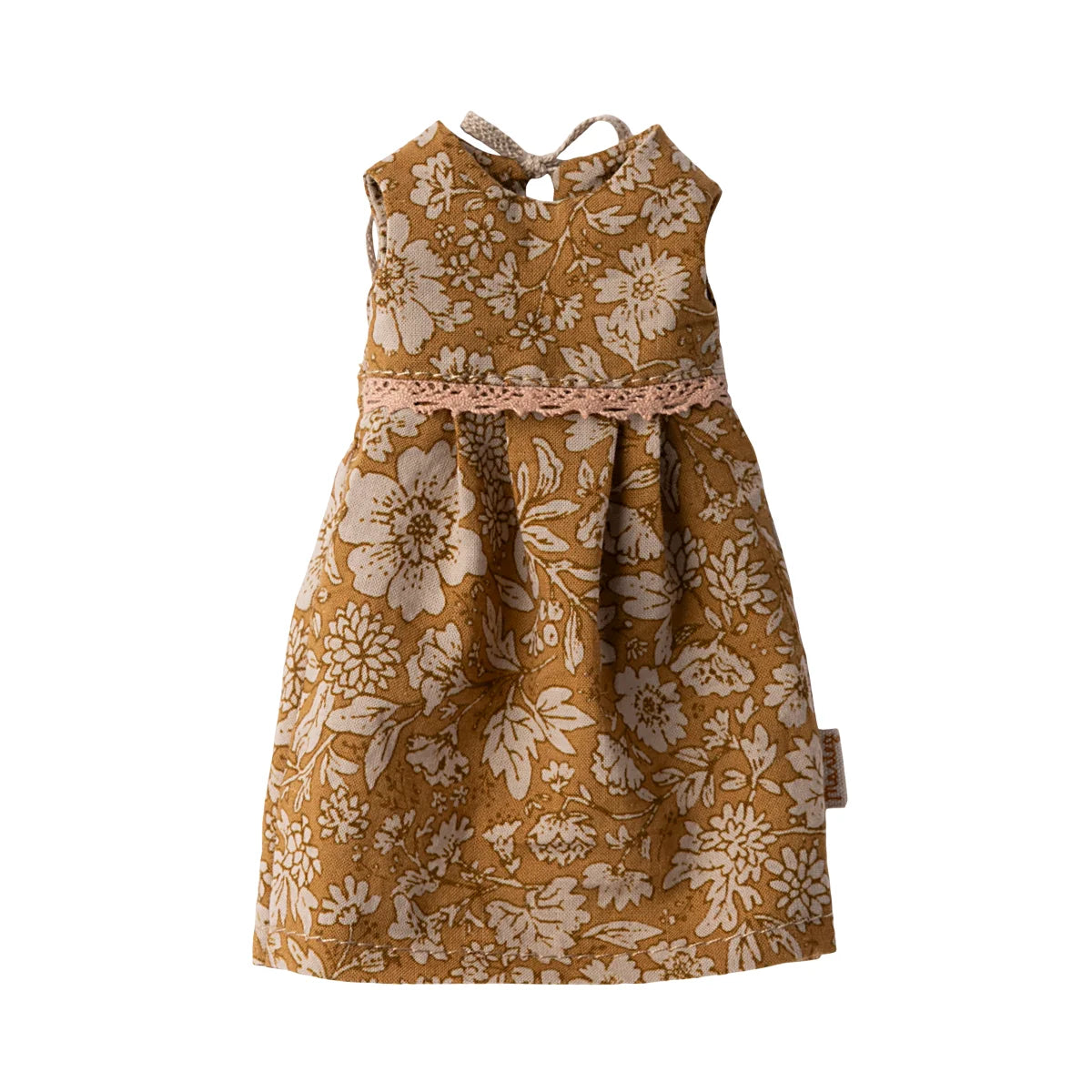 Delikates blumenkleid größe 2 in senfgelb mit cremefarbenen blüten und spitzenbund für nachhaltige babykleidung schweiz