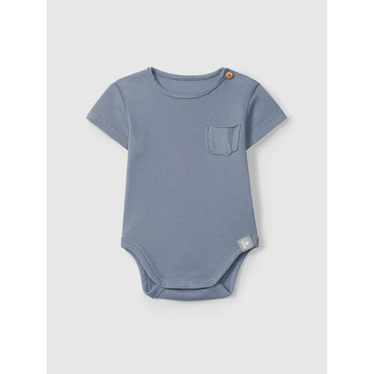 Ribbed body indigo: weiches blaues Babybody mit Vorkang und Snap-Verschluss