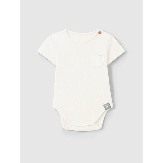 Ribbed body Babyonesie in Off-White mit Tasche, nachhaltige Babykleidung Schweiz