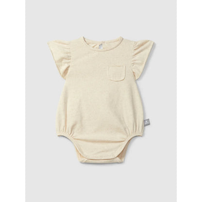 Creme Babybody mit Rüschenärmeln, floralem Print, Linen nachhaltige Babykleidung Schweiz