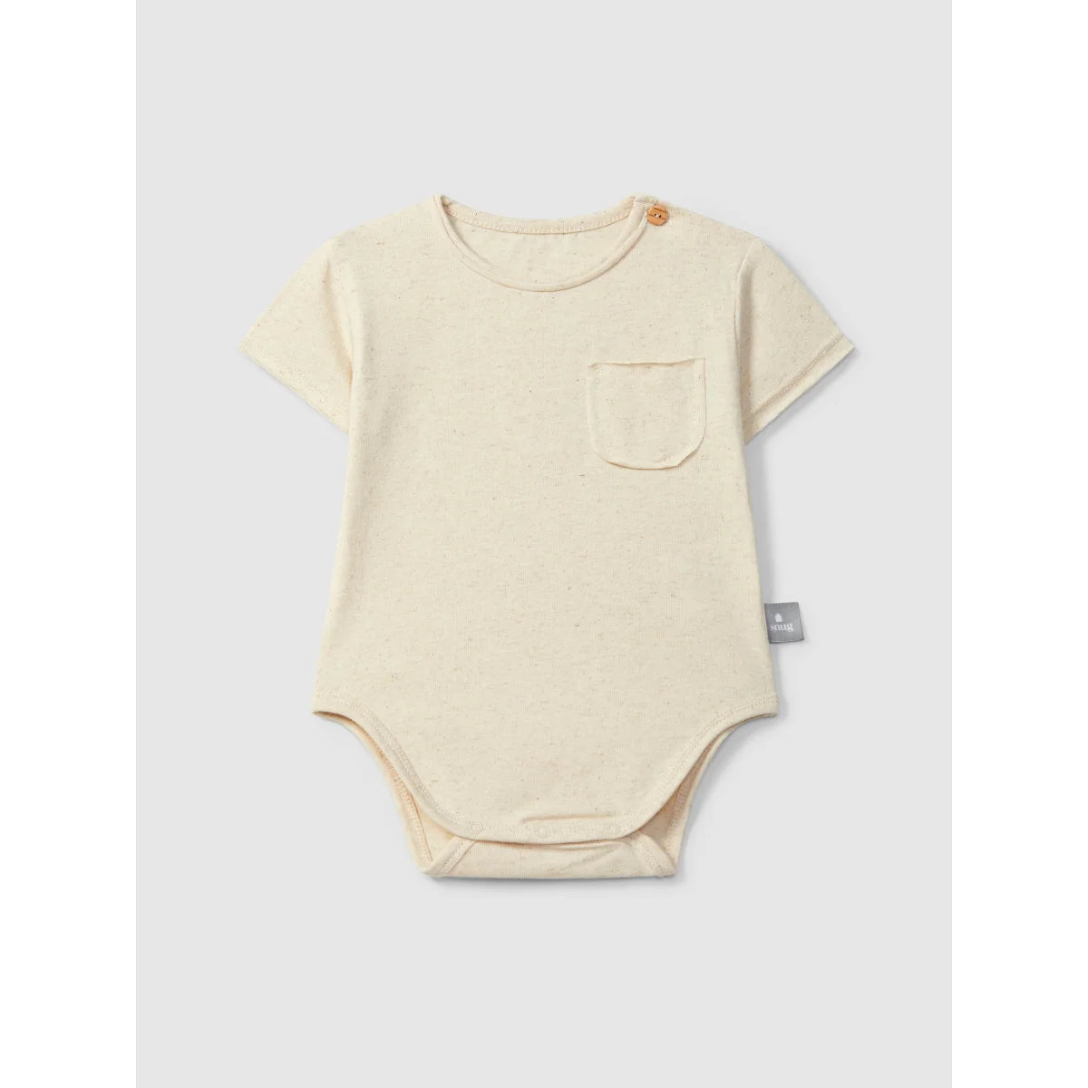 Nachhaltige Babykleidung Schweiz: Cremefarbene Bio-Baumwoll-Body mit Tasche