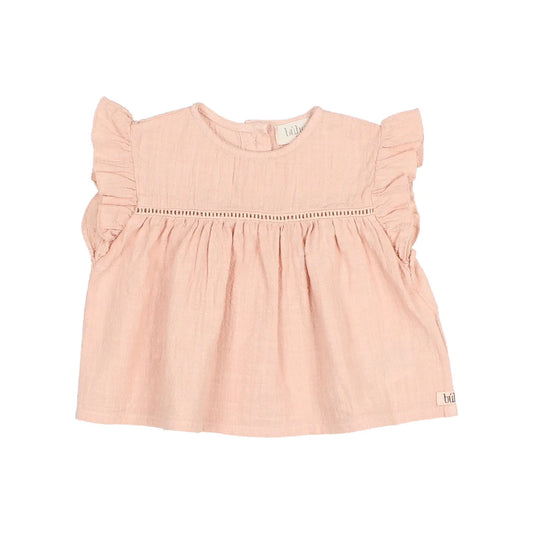 Rosa Rüschentop für Babys mit Flügelärmeln und gerafftem Oberteil, Boho Bluse