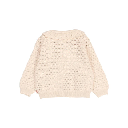 Boho Cardigan Sun oder Cream Pink: Creme Strickjacke mit Spitzenmuster