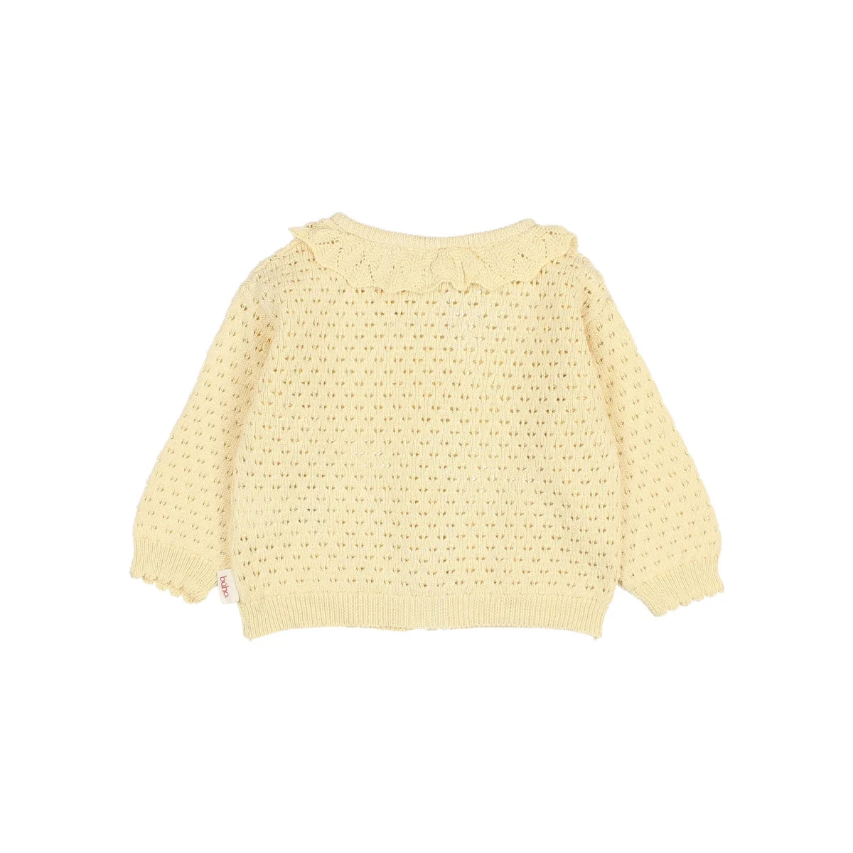 Boho Cardigan Sun or Cream Pink in blassgelb mit Rüschenkragen