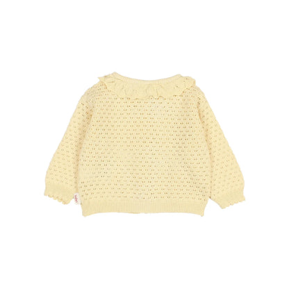 Boho Cardigan Sun or Cream Pink in blassgelb mit Rüschenkragen