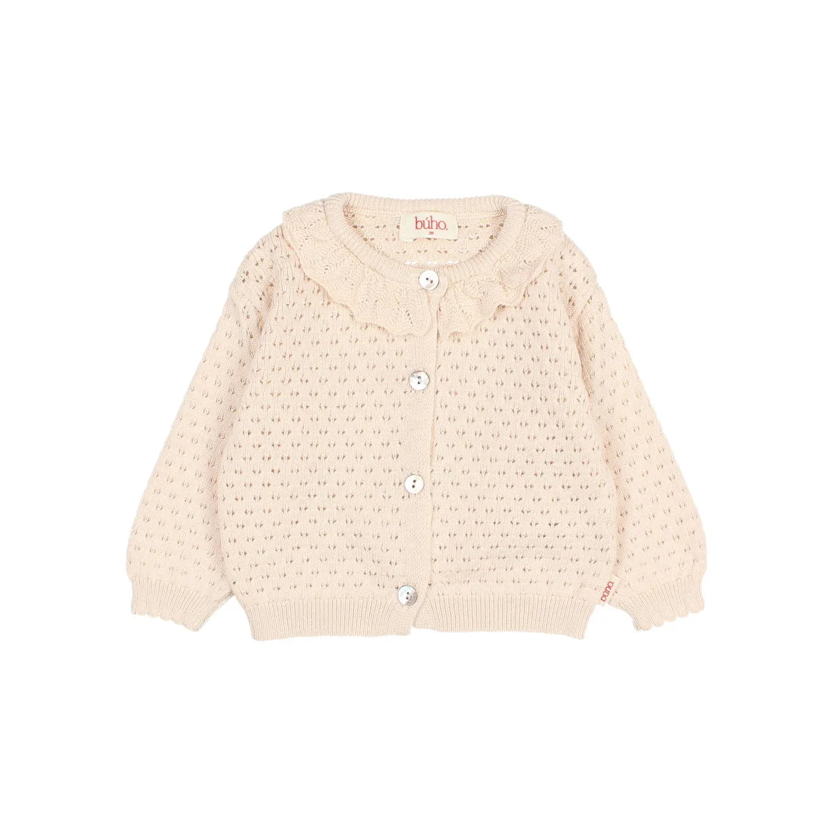 Boho Cardigan Sun or Cream Pink: Creme gestrickter Cardigan mit Spitze