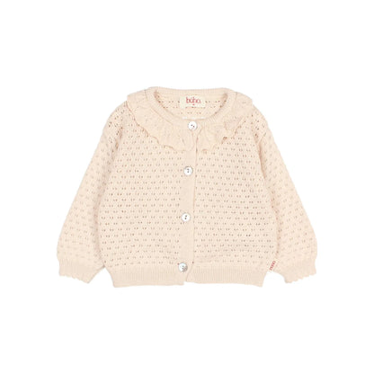 Boho Cardigan Sun or Cream Pink: Creme gestrickter Cardigan mit Spitze