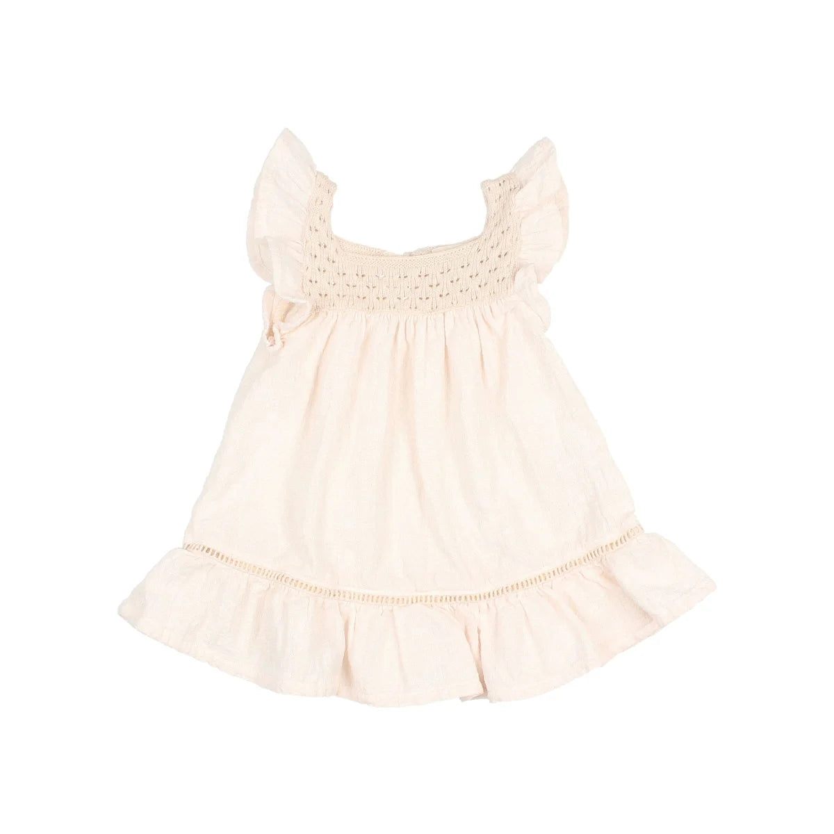 Cremefarbenes ärmelloses Kleid mit gerüschtem Saum und gerafftem Oberteil