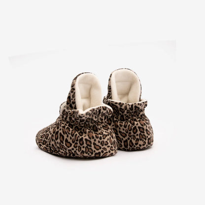 Weiche Plüsch-Leopardendruck-Babystiefel mit cremefarbenem Innenfutter für Babys