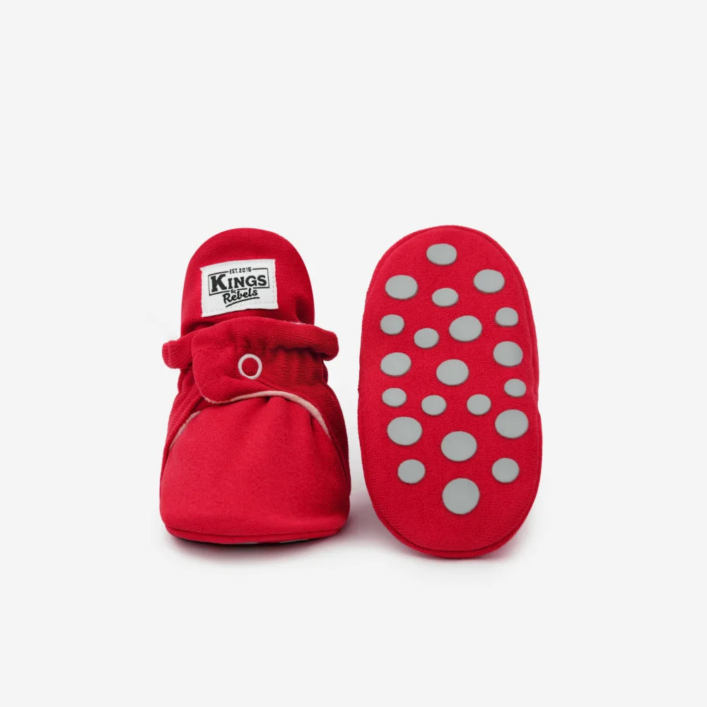 Rote Baby-Gamuß-Booties mit weißen Polka-Dots-Sohle, Kings Brand, 12-24 Monate