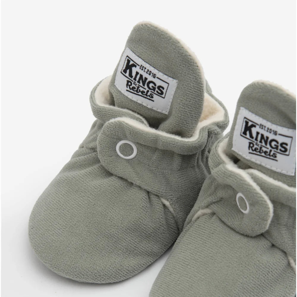 Graue Fleece-Babyschuhe mit Druckknöpfen für 12-24 Monate, Stone