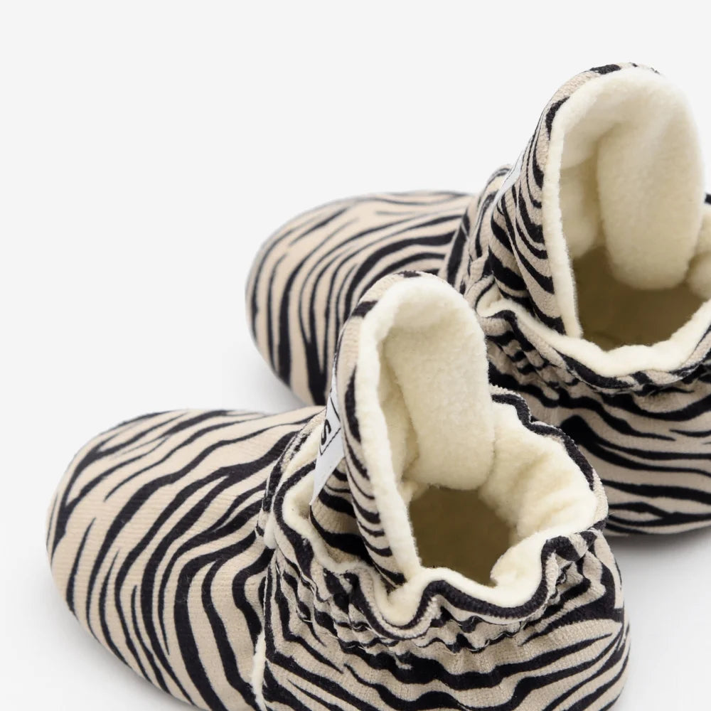 Weiche Babybooties mit Zebra-Muster für 12-24 Monate, Booties Gamuza Gripper