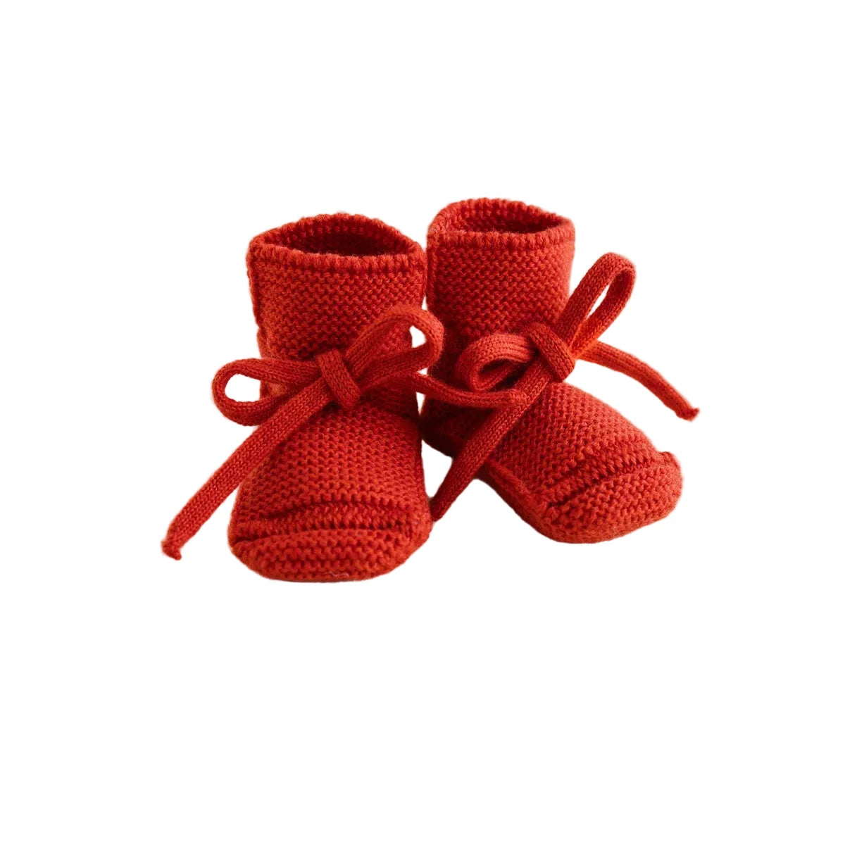 Rote gestrickte Babyschuhe Booties von Hvid mit Bändchen