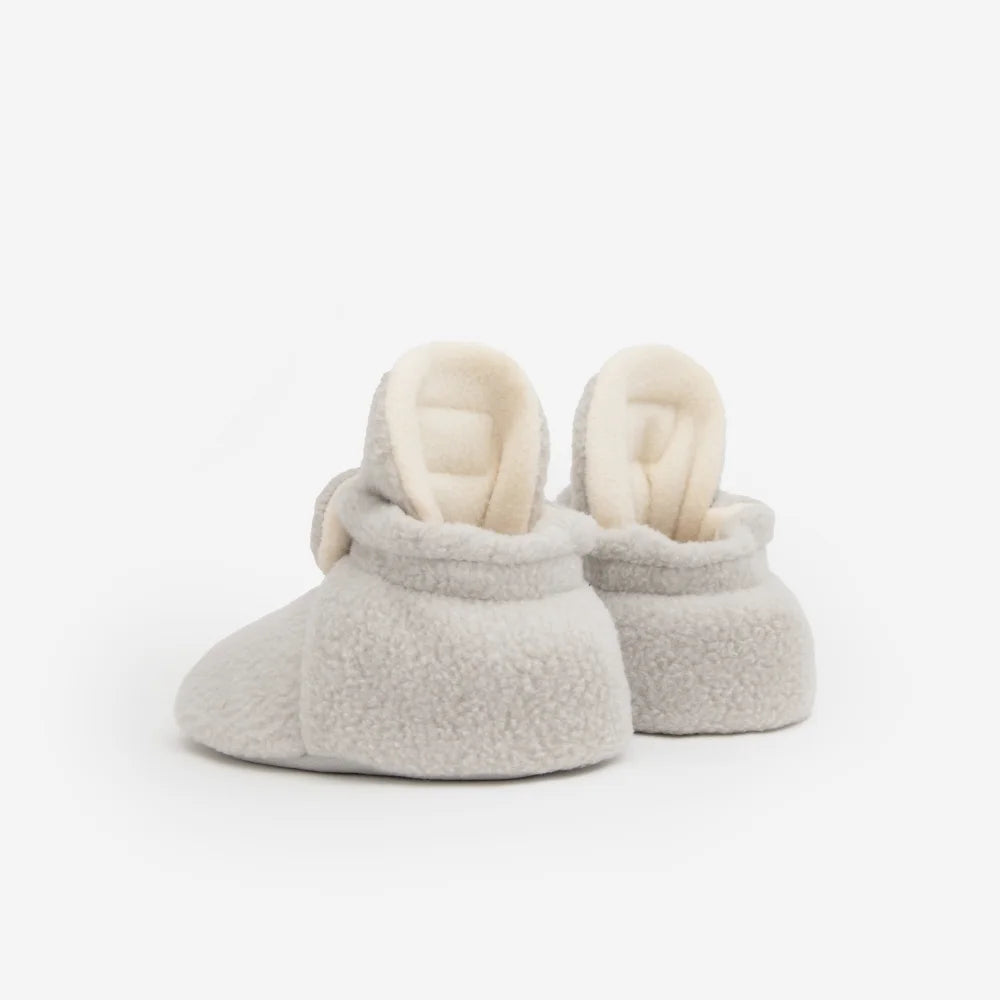 Cremeweiße Babybooties mit Spitze und Plüschfutter, Grau, 12-24 Monate