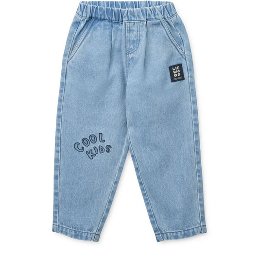 Borris Jeanshose lockere Passform in hellblau mit Cool Kids Stickerei