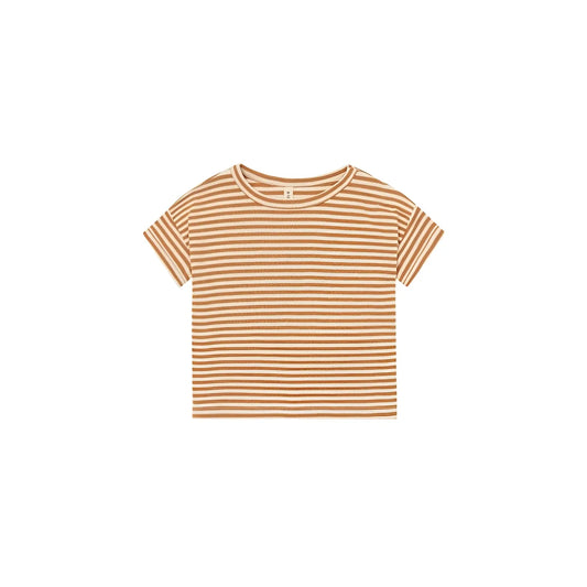 Boxy T-Shirt Copper Stripes: weiches kurzärmeliges T-Shirt in Beige-Creme