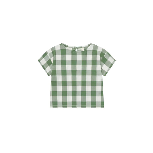 Boxy T-Shirt Dill Gingham: Vorne grün-weiß Karo kurzarm Rundhals