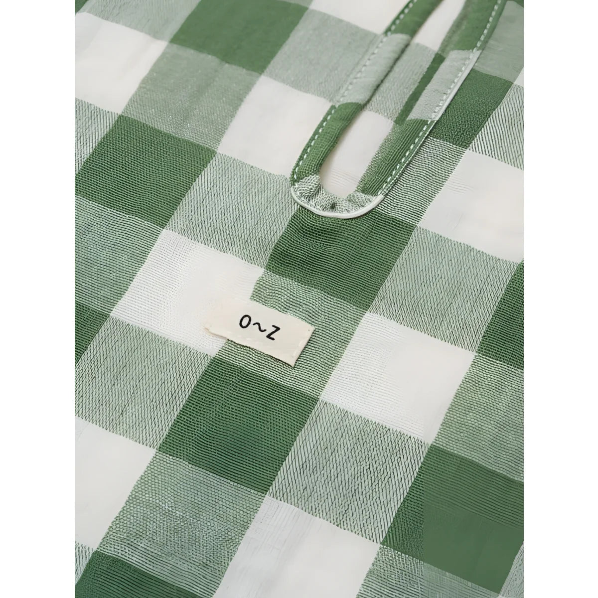 Boxy T-Shirt Dill Gingham: Grün-weißer Karo-Baumwoll-Top mit 0~z-Label