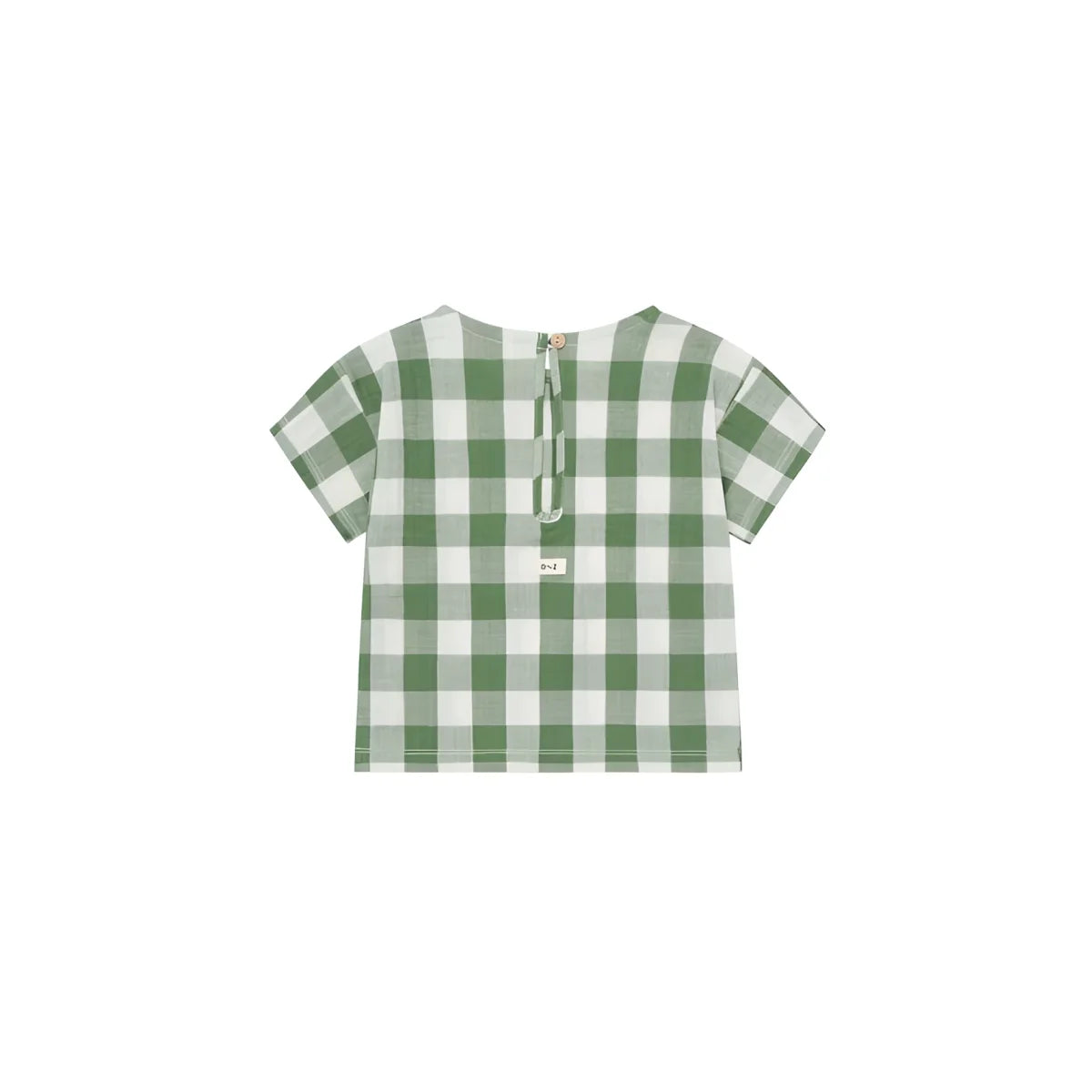 Boxy T-Shirt Dill Gingham: grün-weißer Karo-Top mit Rückschnittverschluss