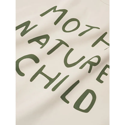 Boxy T-Shirt Mother Natures Child: Off-white Baumwollshirt mit olivgrünem Aufdruck