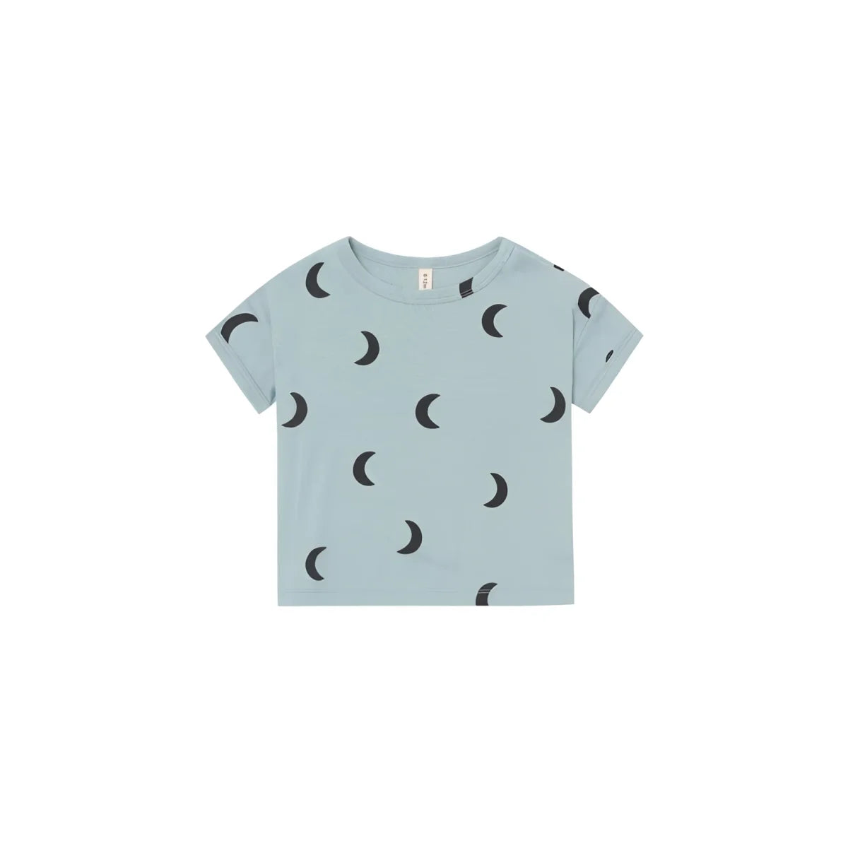 Hellblaues Boxy T-Shirt River Midnight mit schwarzem Halbmondmuster