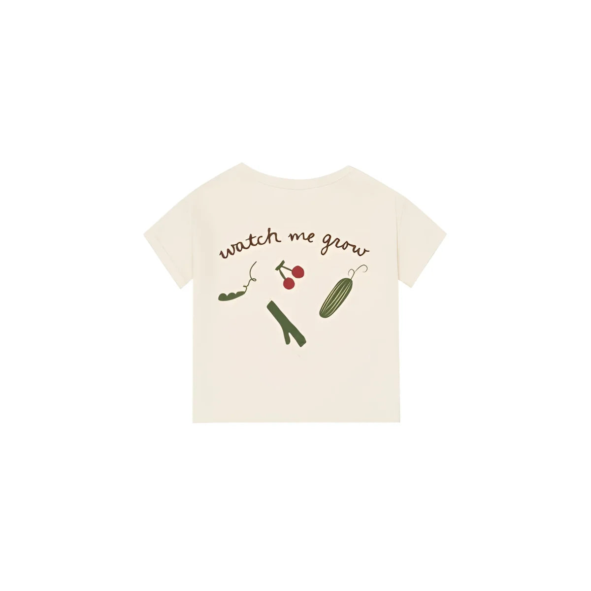 Boxy T-Shirt Watch Me Grow: Creme-weiße Kurzarm mit Gemüse-Motiv