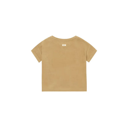 Boxy T-Shirt Wheat Terry: Beige Kurzarm mit Rundhals und subtiler Struktur