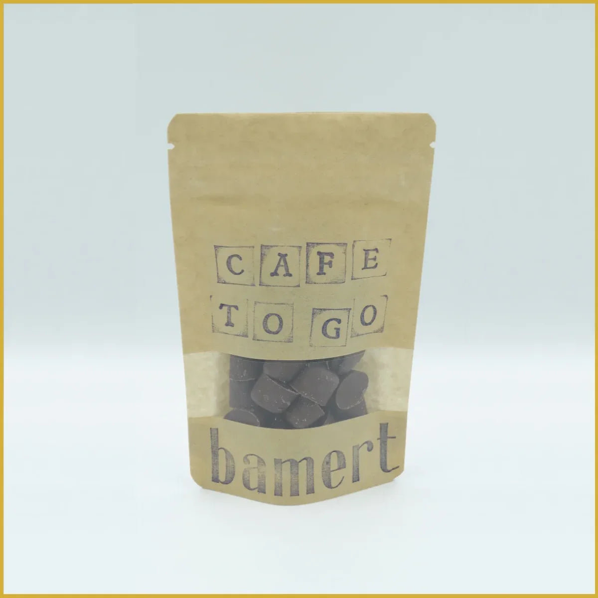 Stand-up Beutel mit Schokoladenstücken für Café to go unterwegs