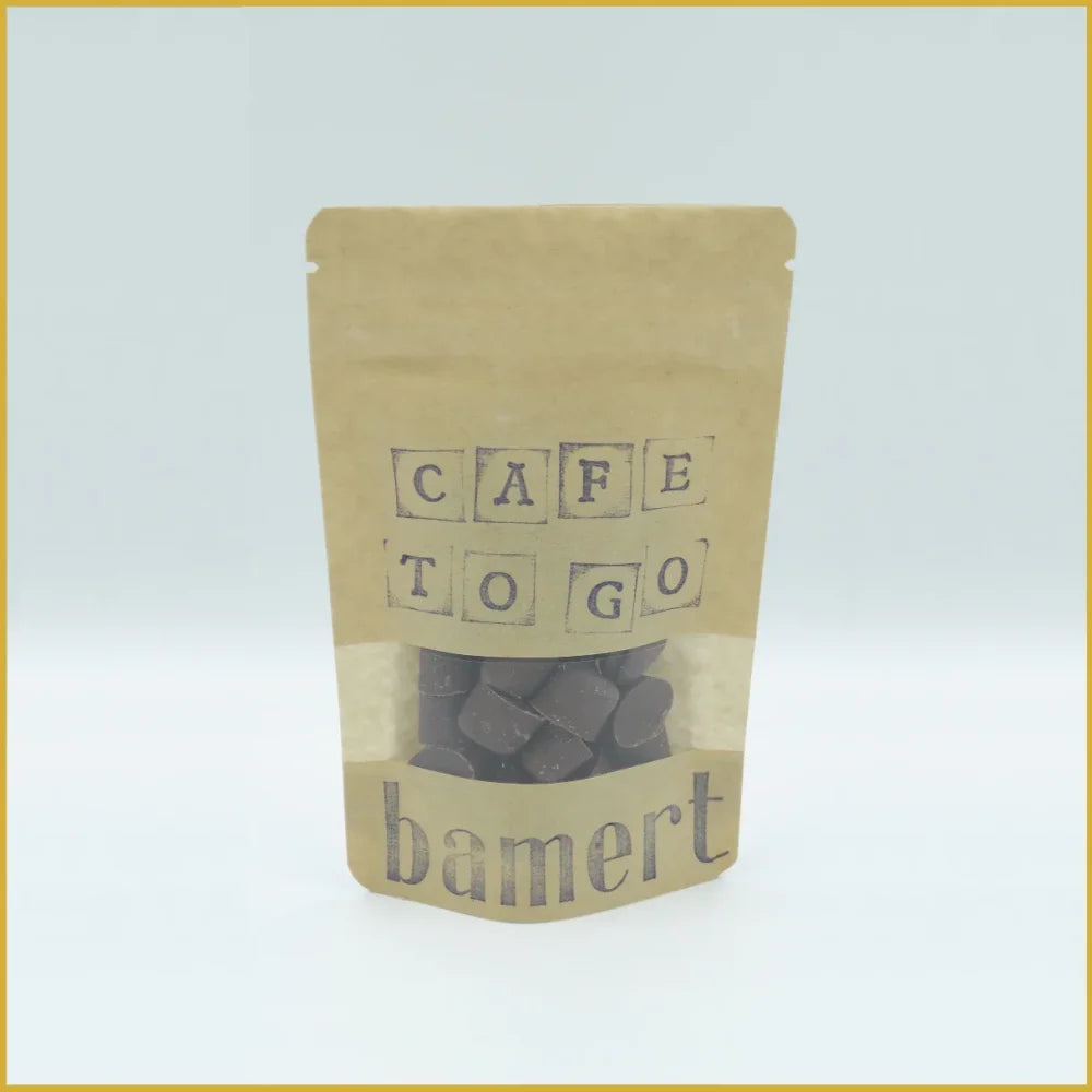 Stand-up Beutel mit Schokoladenstücken für Café to go unterwegs