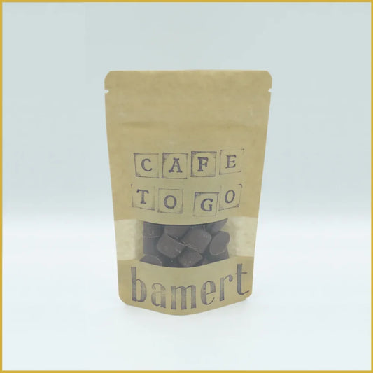 Stand-up Beutel mit Schokoladenstücken für Café to go unterwegs