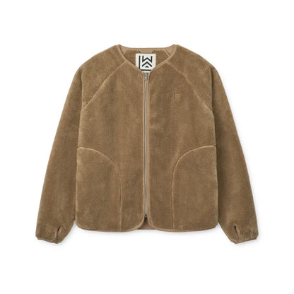 Oatfarbener Calina Erwachsenen Fleece-Jacke mit Reißverschluss, Patch-Tasche und Logo