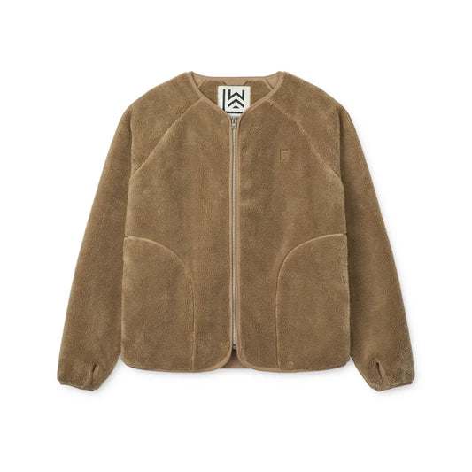 Oatfarbener Calina Erwachsenen Fleece-Jacke mit Reißverschluss, Patch-Tasche und Logo