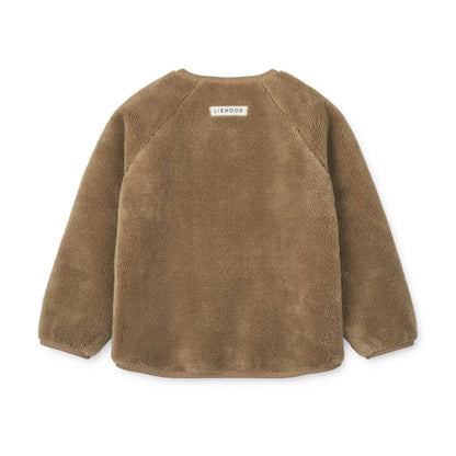 Weiche, beige Fleecejacke Calina Pile Jacket in Haferfarbe mit Raglanärmeln