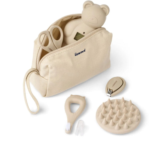 Beige Reisekit Calista Baby mit Bären-Spielzeug und Pflegeutensilien
