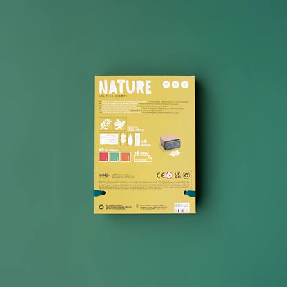 Rückseite der Londji Naturfarben-Stempel-Box Calming Stamps mit Blatt- und Blütenmotiven