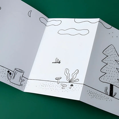 Schwarzer-weißer Falzbogen Calming Stamps Nature mit Waldmotiv