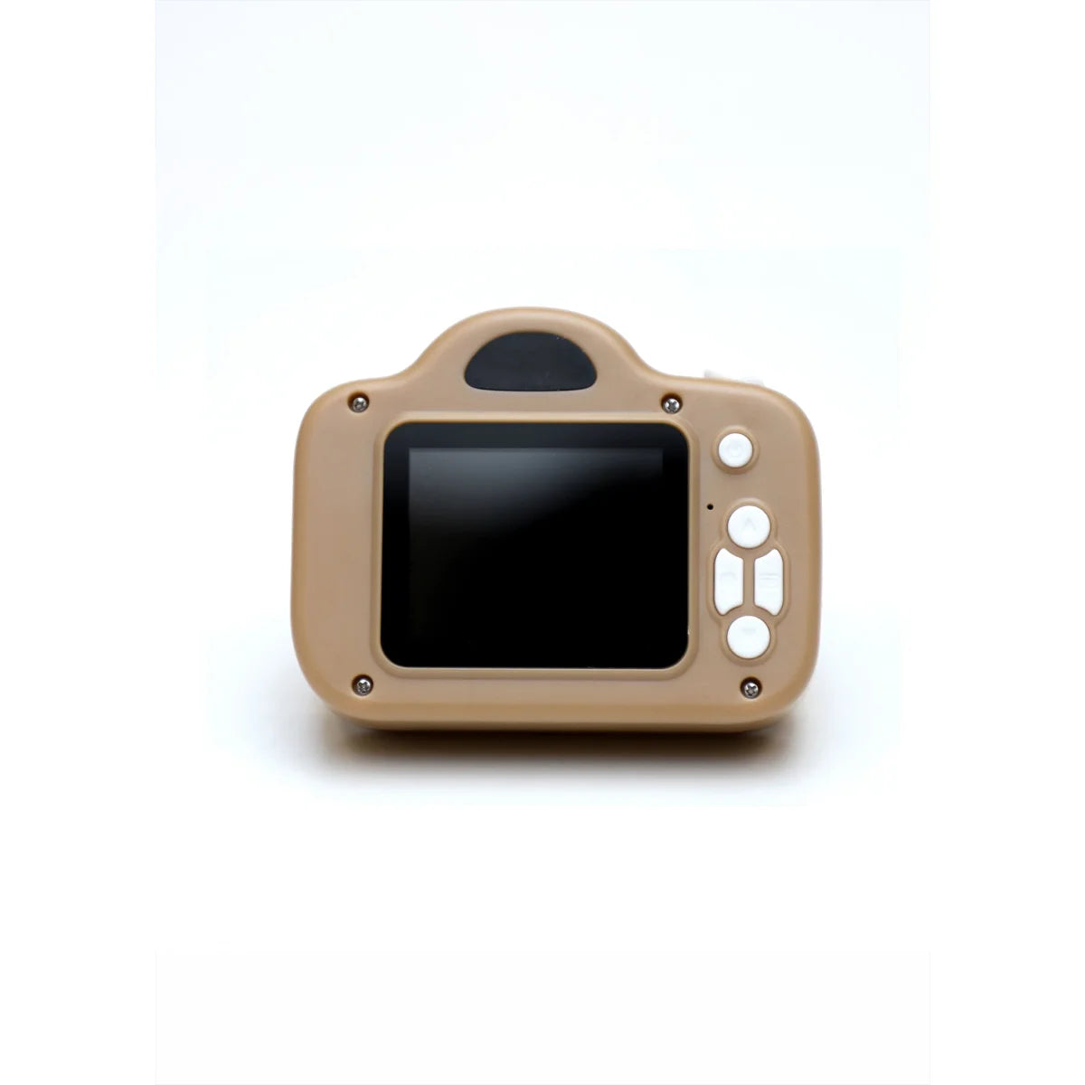 Beige Digitalkamera mit schwarzem Display und weißen Bedientasten von Peanut Little Daisys