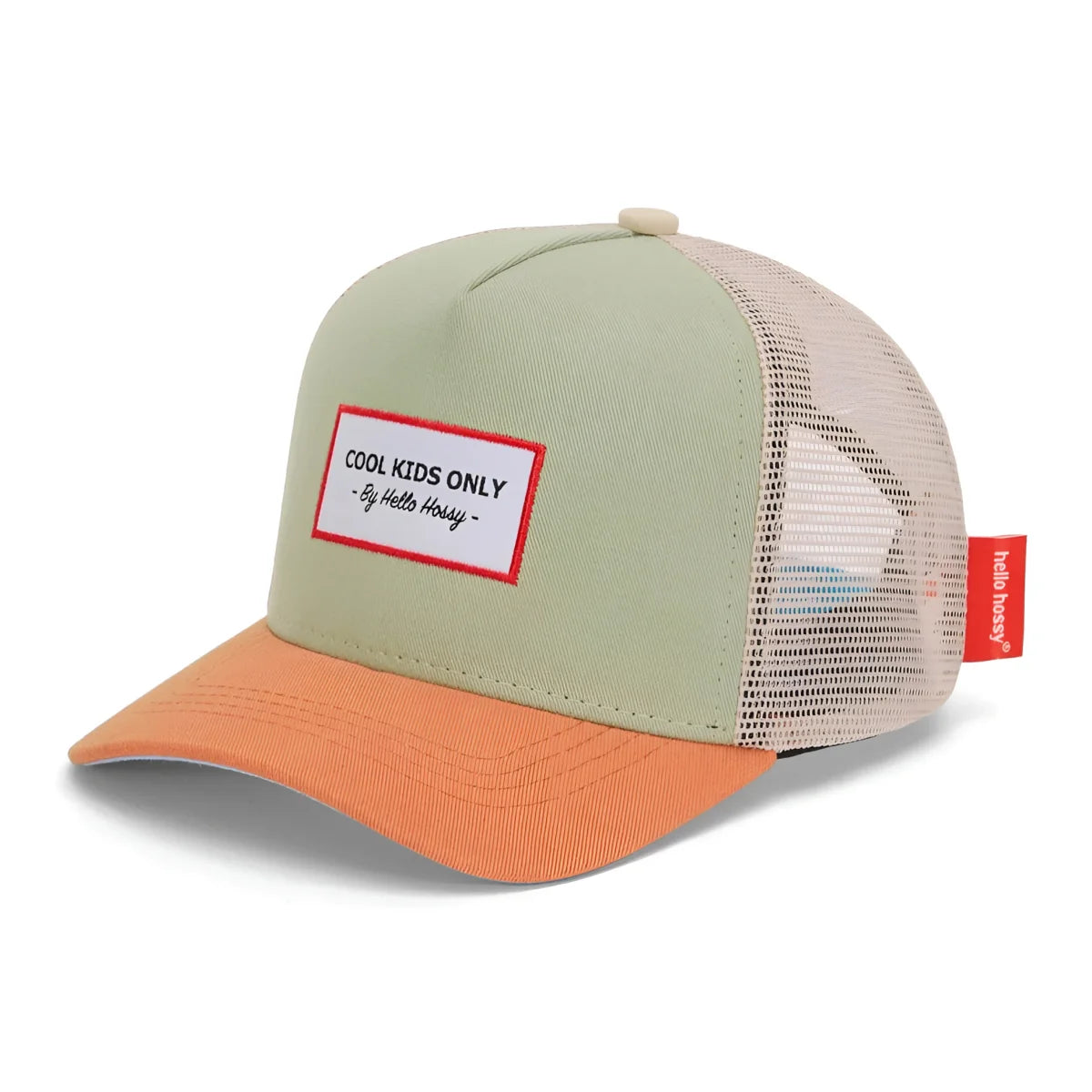 Pastellgrüner und oranger truckerhut cap mini anis mit mesh-rückseite und weißem patch von hello hussy
