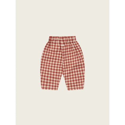 Rote und elfenbeinfarbene Gingham-Babyhosen mit elastischem Bund, Carrot Pants Paprika Gingham